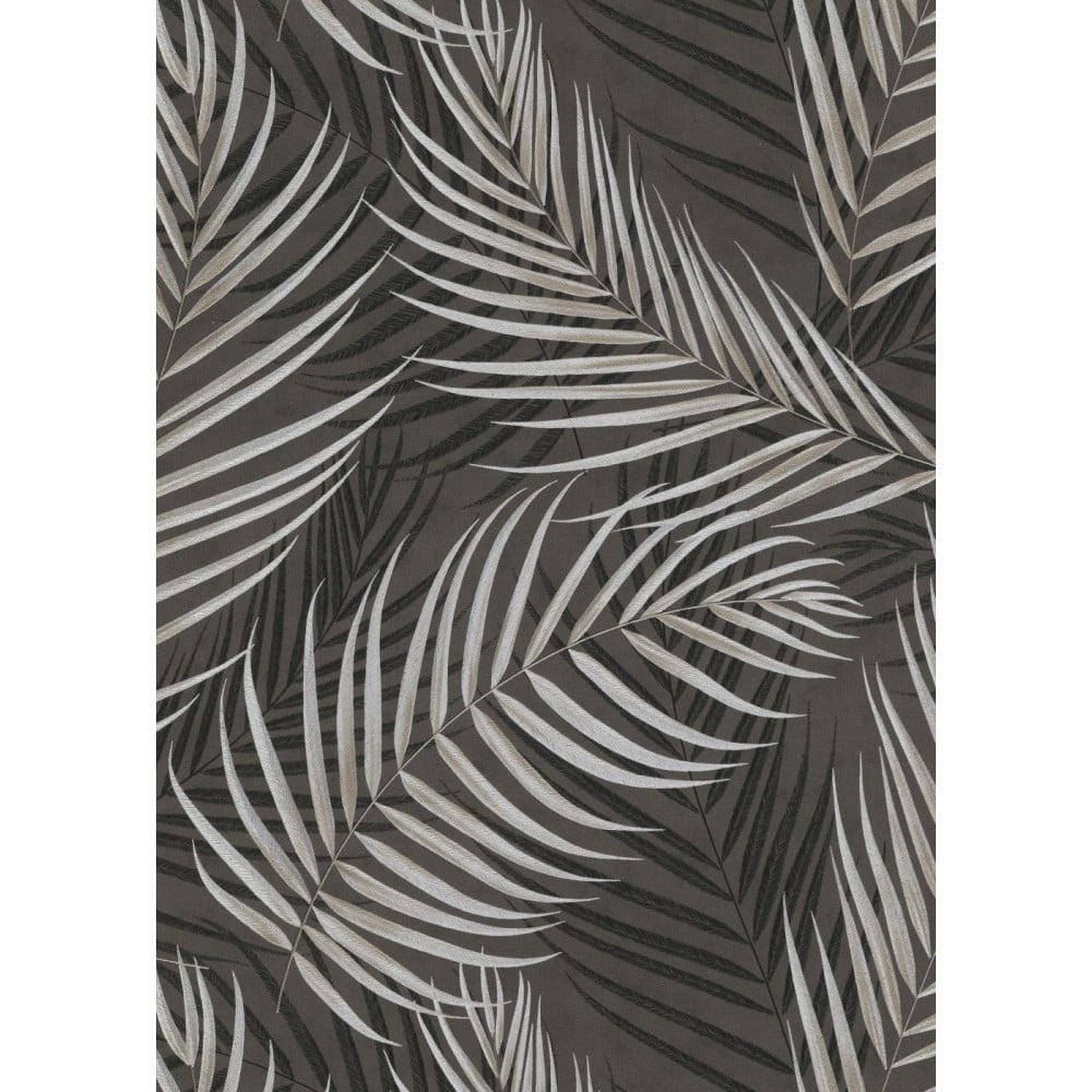 Black and Brown Textured Non-Woven Palm Leaf Wallpaper