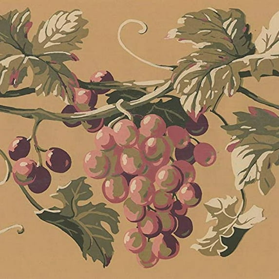 Concord Wallcoverings Vintage Wallpaper Border Featuring Grapes Vine Crop, Colors Purple Green Red, Size 7 Inches by 15 Feet EP7230B