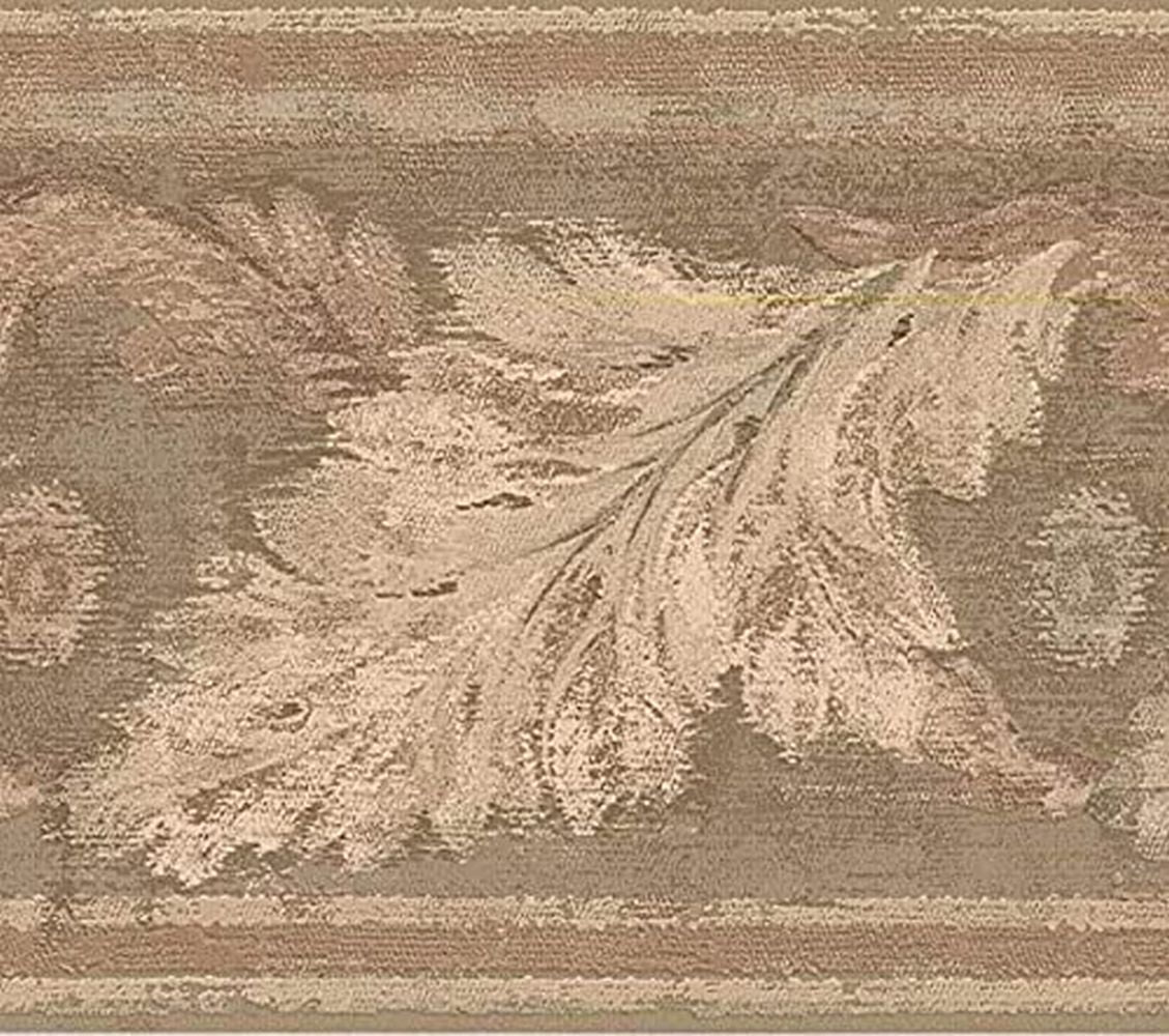 Concord Wallcoverings Wallpaper Border Abstract Pattern Leaves for Living Room Bedroom, Beige Brown Greenish, 7 Inches by 15 Feet HG9165B