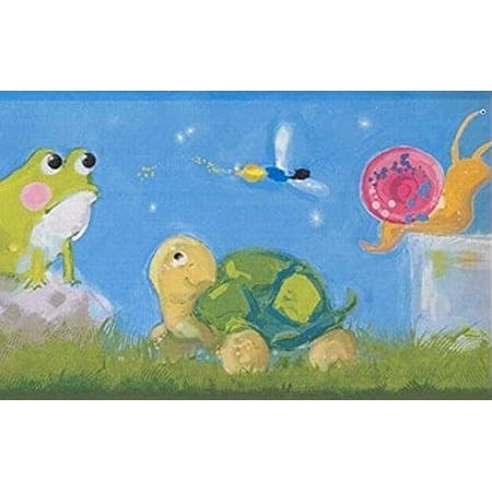 Concord Wallcoverings Wallpaper Border Baby Girl Pattern Animals Snails Turtle Caterpillar Insects for Nursery Room Daycare Playroom, Green Blue Orange Pink White, 6.25 Inches by 15 Feet BT2931BD