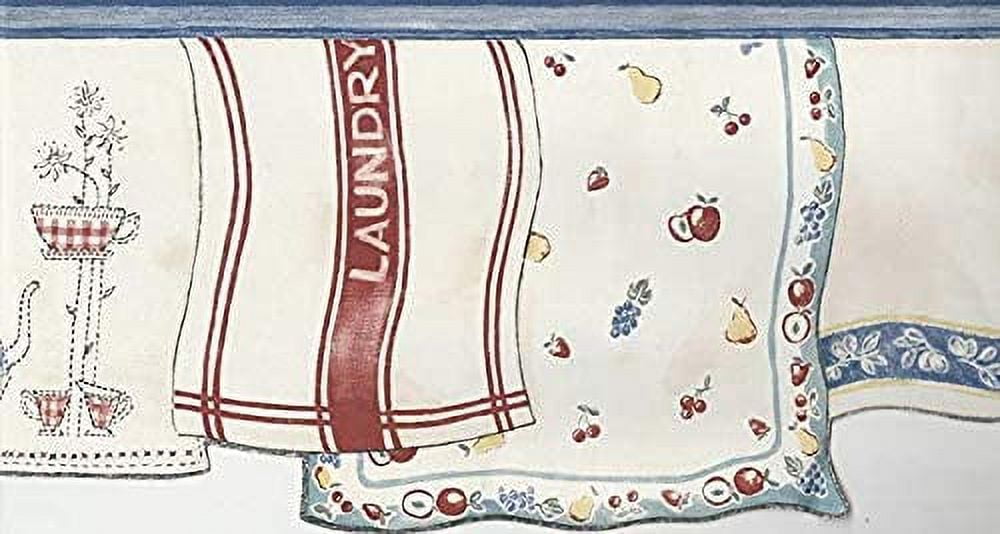 Concord Wallcoverings Wallpaper Border Classic Style Hanging Laundry, Colors Beige White Red Blue, Size 9 Inches by 15 Feet 5813720