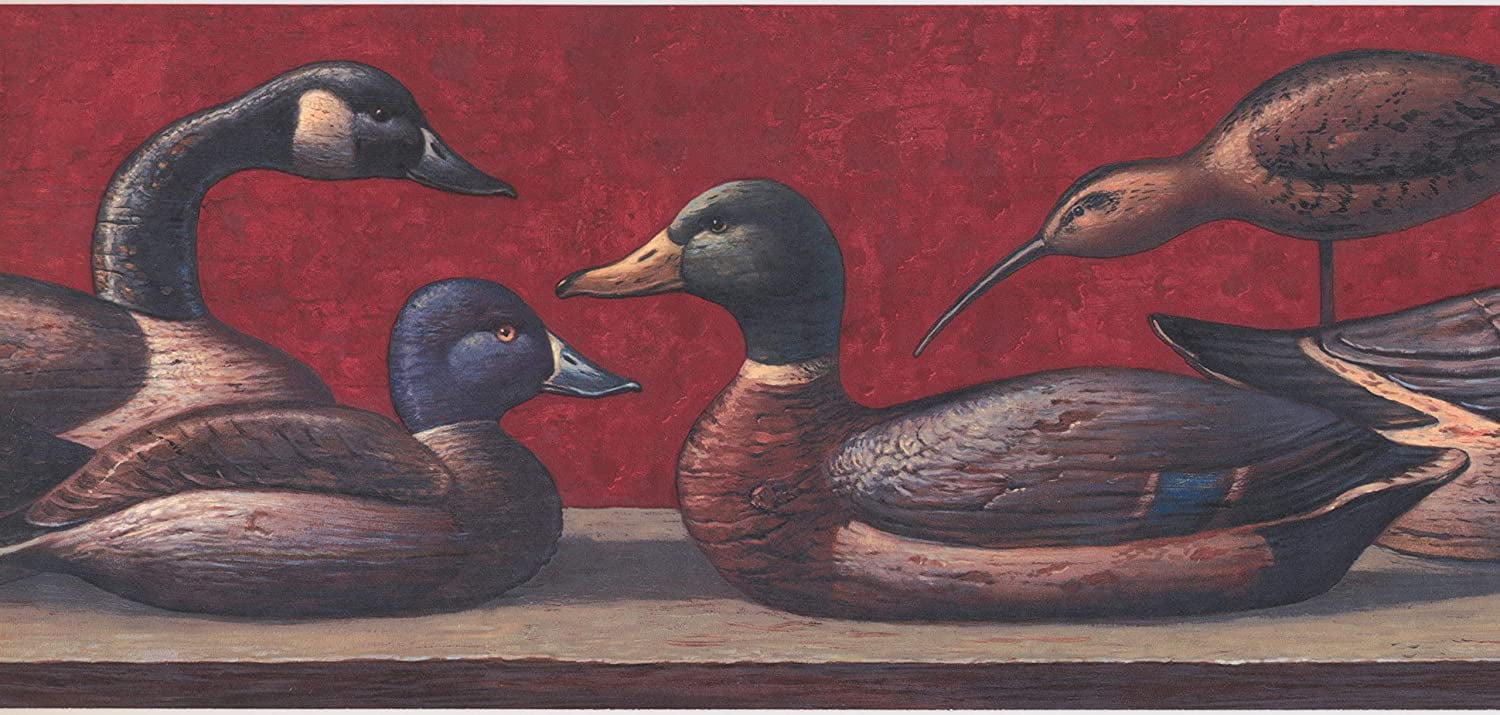 Concord Wallcoverings Wallpaper Border Country Pattern Birds Ducks for Cottage, Red Brown Green Blue, 15 Feet by 9.25 Inches LM8998B