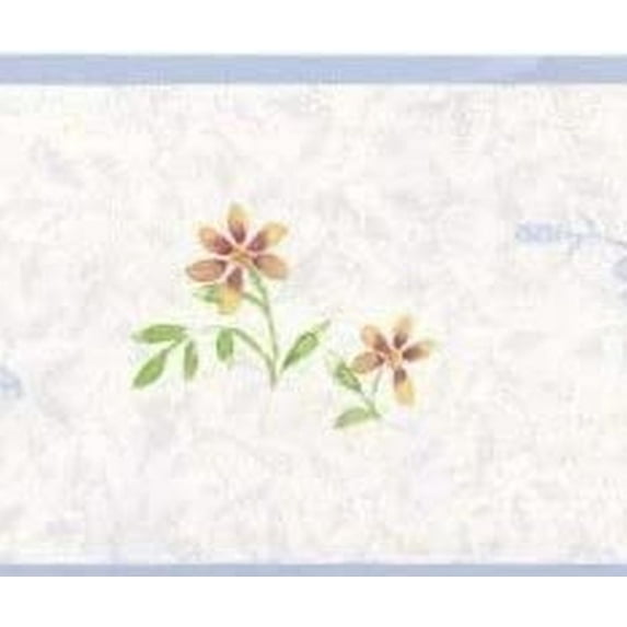 Concord Wallcoverings Wallpaper Border Floral Pattern Flowers Leaves for Living Room, Blue White Green Orange, 4.25 Inches by 15 Feet PP79064