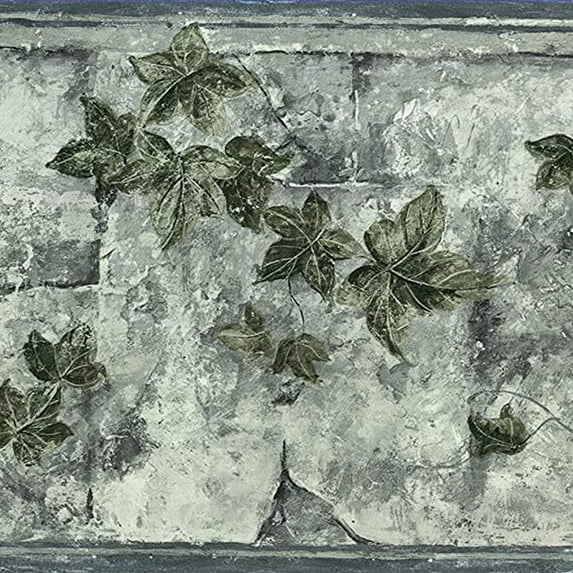 Concord Wallcoverings Wallpaper Border Garden Vine Pattern Leaves on The Wall for Cottage Farmhouse Dining Area, Green Grey, 9 Inches by 15 Feet TK6346B
