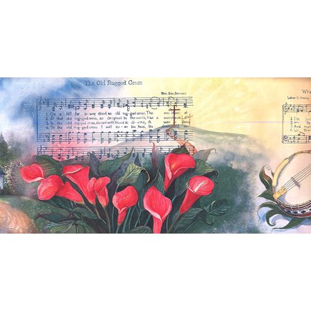 Concord Wallcoverings Wallpaper Border Religious Pattern Musical Instruments Notes Flowers Church for Living Room Green Pink White Brown Blue Red, 12 Inches by 15 Feet BB3024B