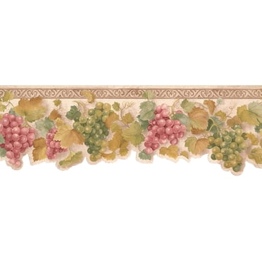 CONCORD WALLCOVERINGS ™ Wallpaper Border Vintage Pattern Grape Leaves For Living Room Dining Area Cottage, Green Cream Brown, 15 Ft By 7'' - Israel