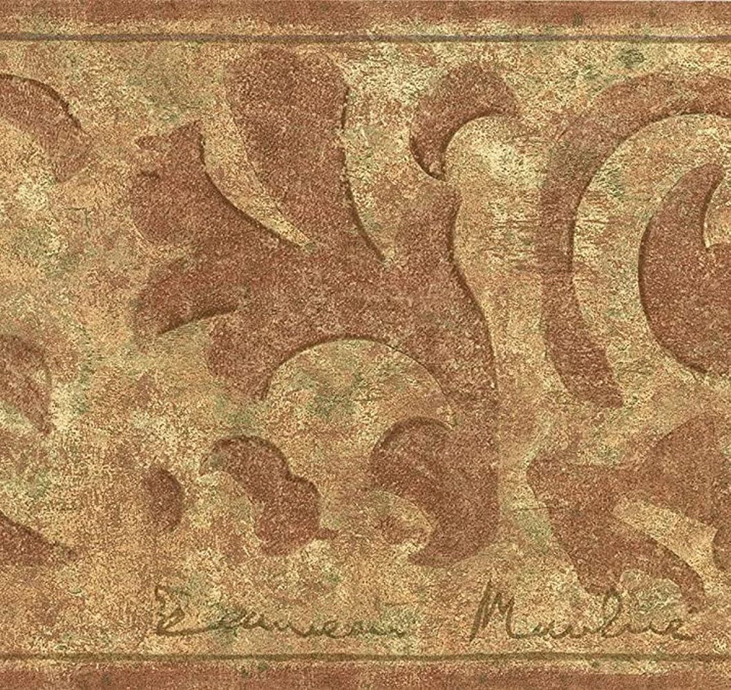 Concord Wallcoverings Wallpaper Border Vintage Victorian Pattern Leaves for Living Room Bedroom Dining Area, Brown Beige, 8.75 Inches by 15 Feet VC830B