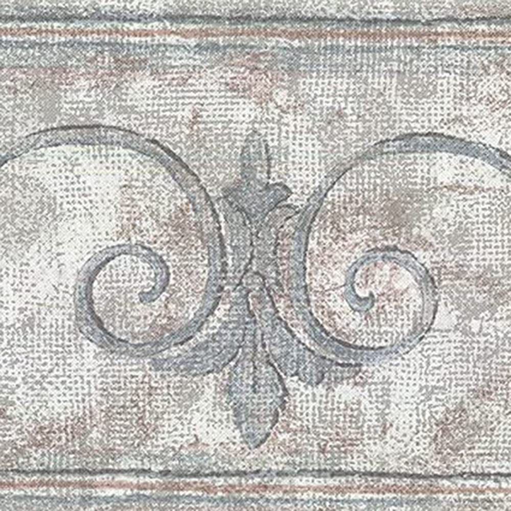 Concord Wallcoverings Wallpaper Border Vintage Victorian Pattern for Living Room Bedroom, Colors Pastel Grey Brown Beige, Size 7 Inches by 15 Feet DK1254B