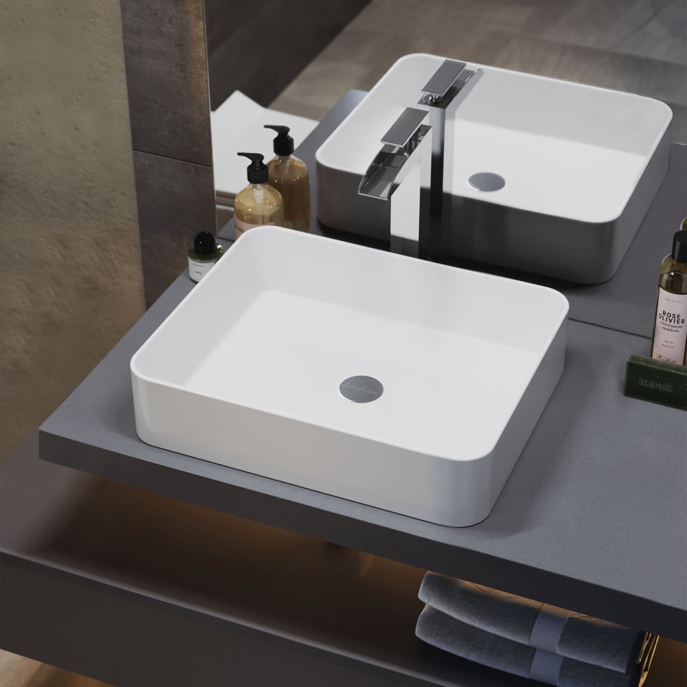 White Ceramic Square Above-Counter Vessel Sink