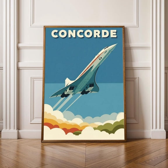 Concorde Aviation Art Print, Vintage Airplane Travel Poster, Unframed Paper Poster 8x10in