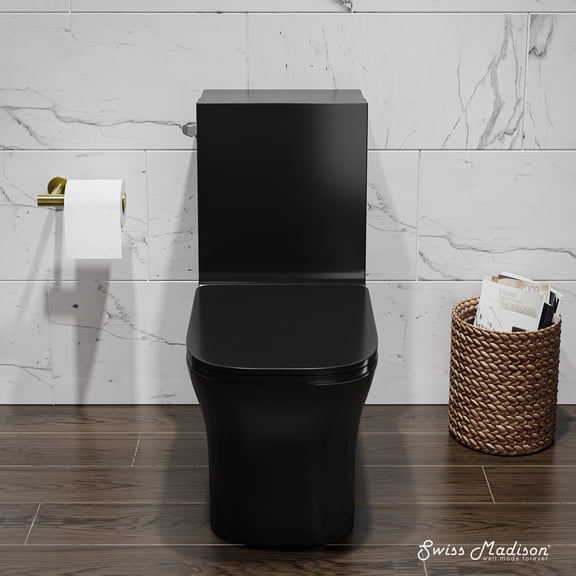 Concorde One-Piece 12" Rough-in 1.28 GPF Left-Hand Flush Square Toilet in Glossy Black