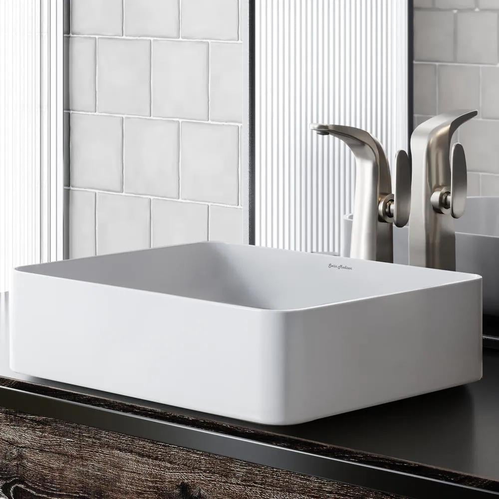 White Ceramic Above-Counter Rectangular Vessel Sink