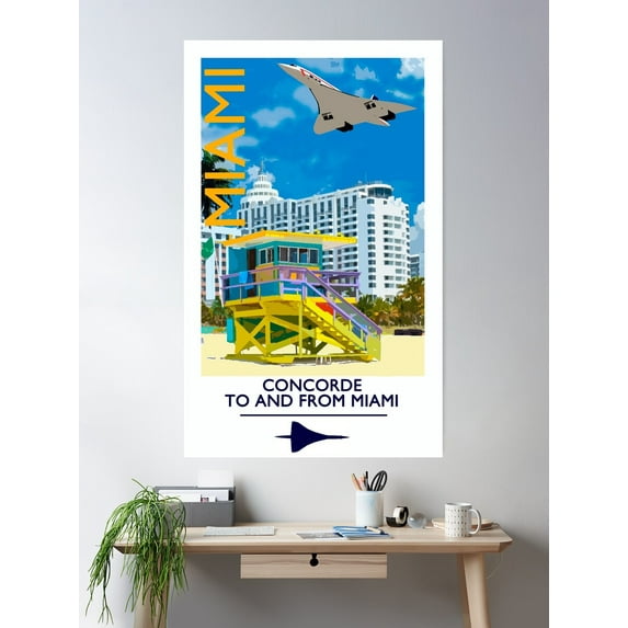 Concorde Vintage Style Miami Poster Wall Art, Modern Wall Decor For Living Room Bedroom, 12x18 UNFRAMED