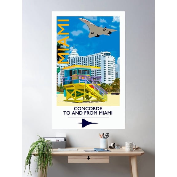 Concorde Vintage Style Miami Poster Wall Art, Modern Wall Decor For Living Room Bedroom, 24x36 UNFRAMED