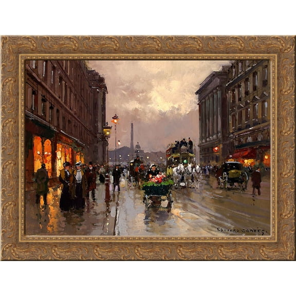 Concorde and Rue Royale 24x18 Gold Ornate Wood Framed Canvas Art by Edouard Cortes