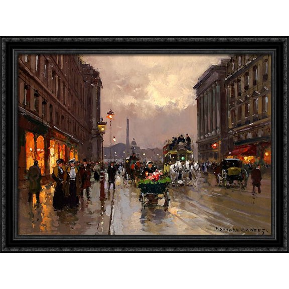 Concorde and Rue Royale 38x28 Large Black Ornate Wood Framed Canvas Art by Edouard Cortes