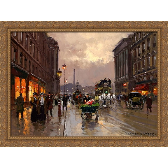 Concorde and Rue Royale 38x28 Large Gold Ornate Wood Framed Canvas Art by Edouard Cortes