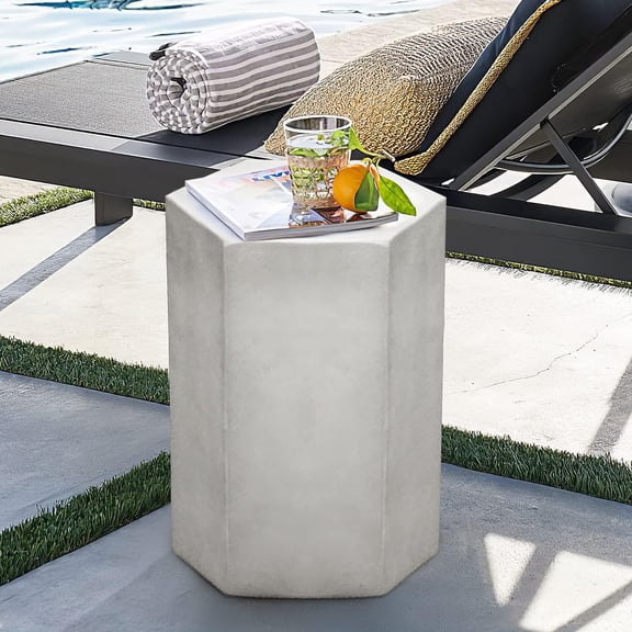 Concrete Accent Table, Hexagon Patio Side Table 14.5''Wx20''H, Modular Design Indoor Outdoor End Table, Light Grey