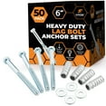 thumbnail image 1 of Concrete Anchors Set with 6" Lag Bolt, Lag Shield and Washer - 50 Sets per Pack - 1/2" Bolt Lag Screws 6-Inch for Parking Curb Stop - Galvanized Steel Lag Bolts, 1 of 6