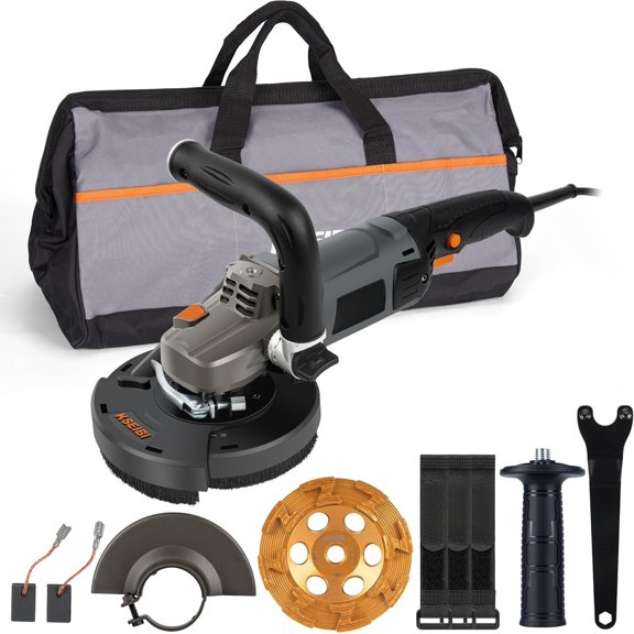Concrete Angle Machine 5-Inch, Metal Grinding Tools 11.5Amps (1400 watt) with Safety Guard, Cup Wheel, Dust Shroud, and Carry Bag