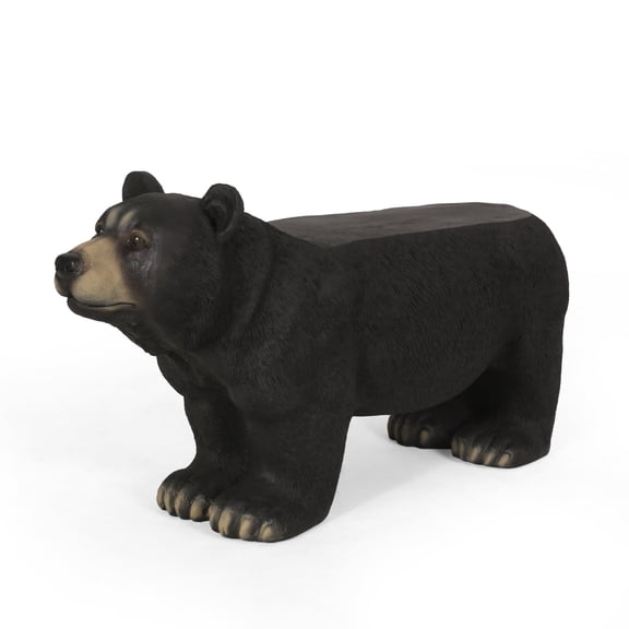 Concrete Bear Bench for Outdoor, Decorative Garden Bench with Animal Design, Lightweight Magnesium Oxide Construction, No Assembly Required, Matte Black Finish