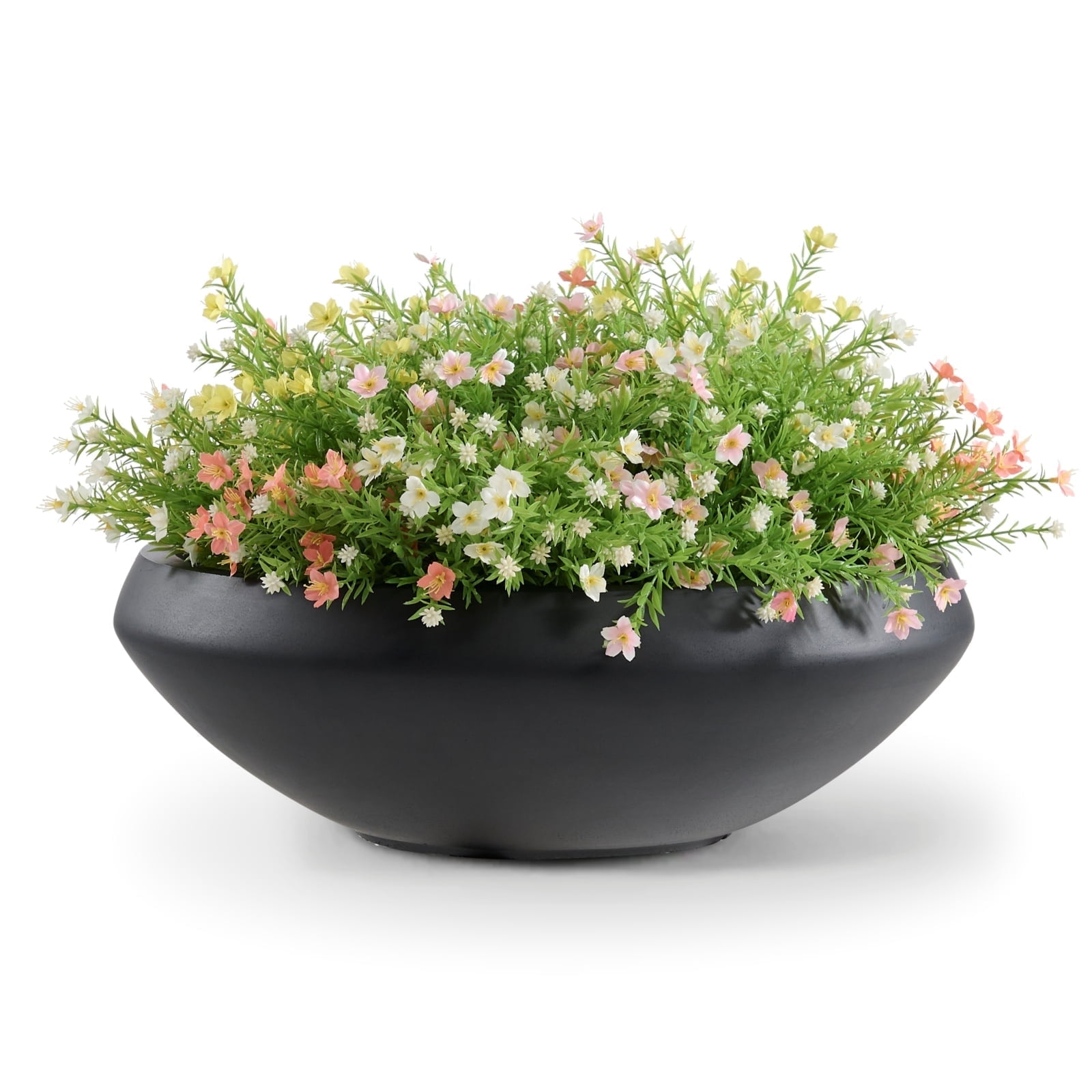 18.9-Inch Concrete Bowl Planter with Drain Hole, Large Outdoor Planters, 16.7-Inch Opening, 6.4-Inch Height