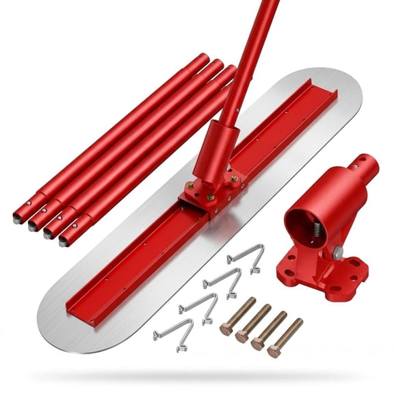 Concrete Bull Float, 48x12in Magnesium Blade Adjustable Angle Heavy-Duty Concrete Finishing Tool with 4 Interlocking Extension Poles for Cement Pavement Construction & Surface Smoothing