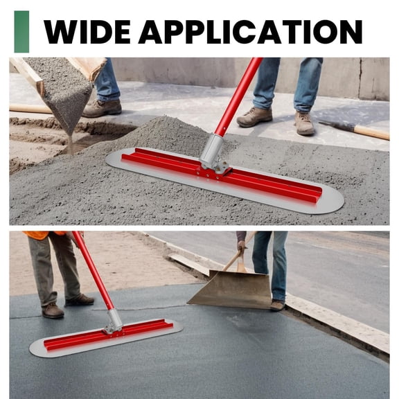 Concrete Bull Float Kit 48"x12", Heavy Duty Stainless Steel Trowel with 4-Section Red Aluminum Interlocking Poles, Adjustable Angle Connector for Smooth Concrete Finishing & Leveling