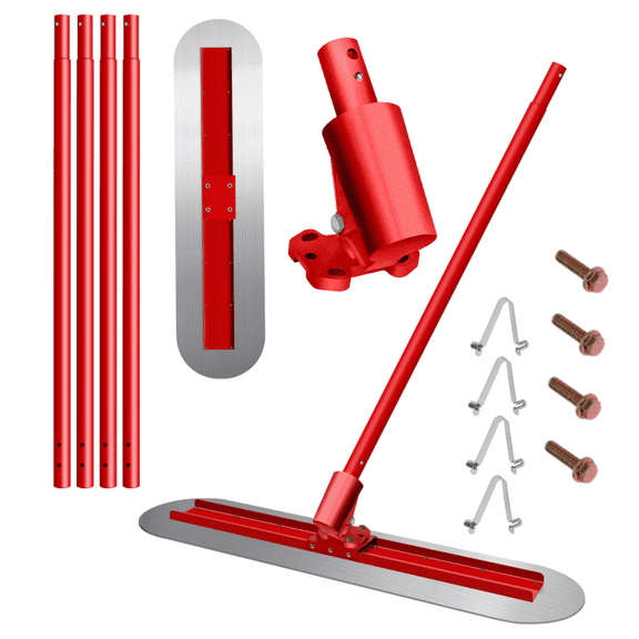 Concrete Bull Float Tool Kit, 48''x12" Float Plate, Large Area Coverage, Red Finish, Cement Trowel Tools, Wall, Ceiling, Floor