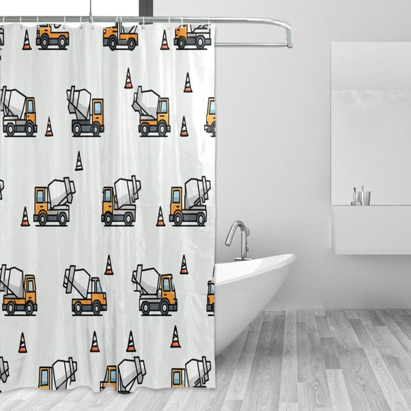 Concrete Cars with Roadblock Cartoon Shower Curtains with 12 Hooks Waterproof Bathroom Decor 66" x 72"