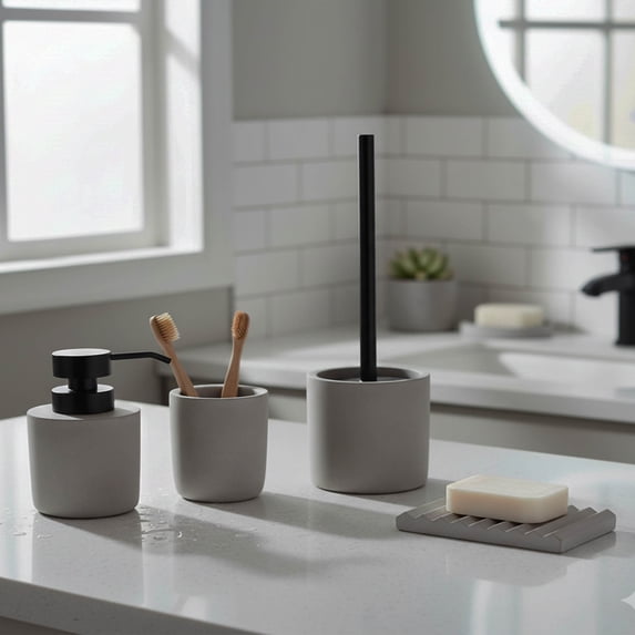 Concrete Cement Bathroom Accessories, 4-Piece Set, Gray