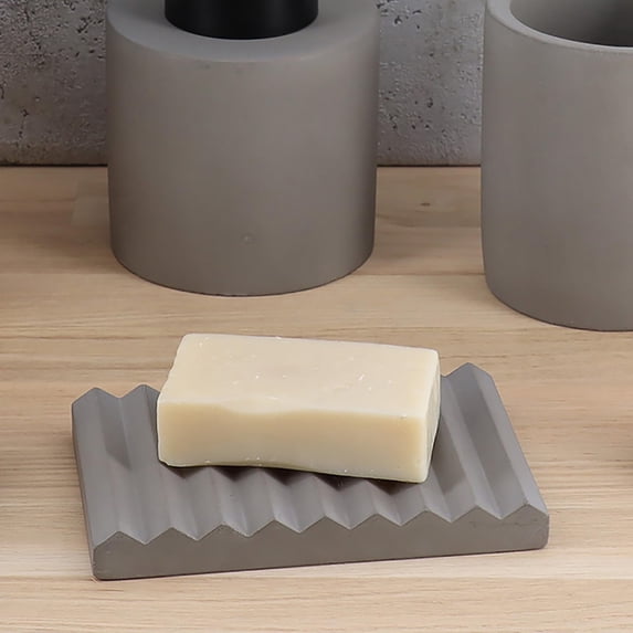 Concrete Cement Hand Soap Dish, Ribbed Drainage Design, Gray