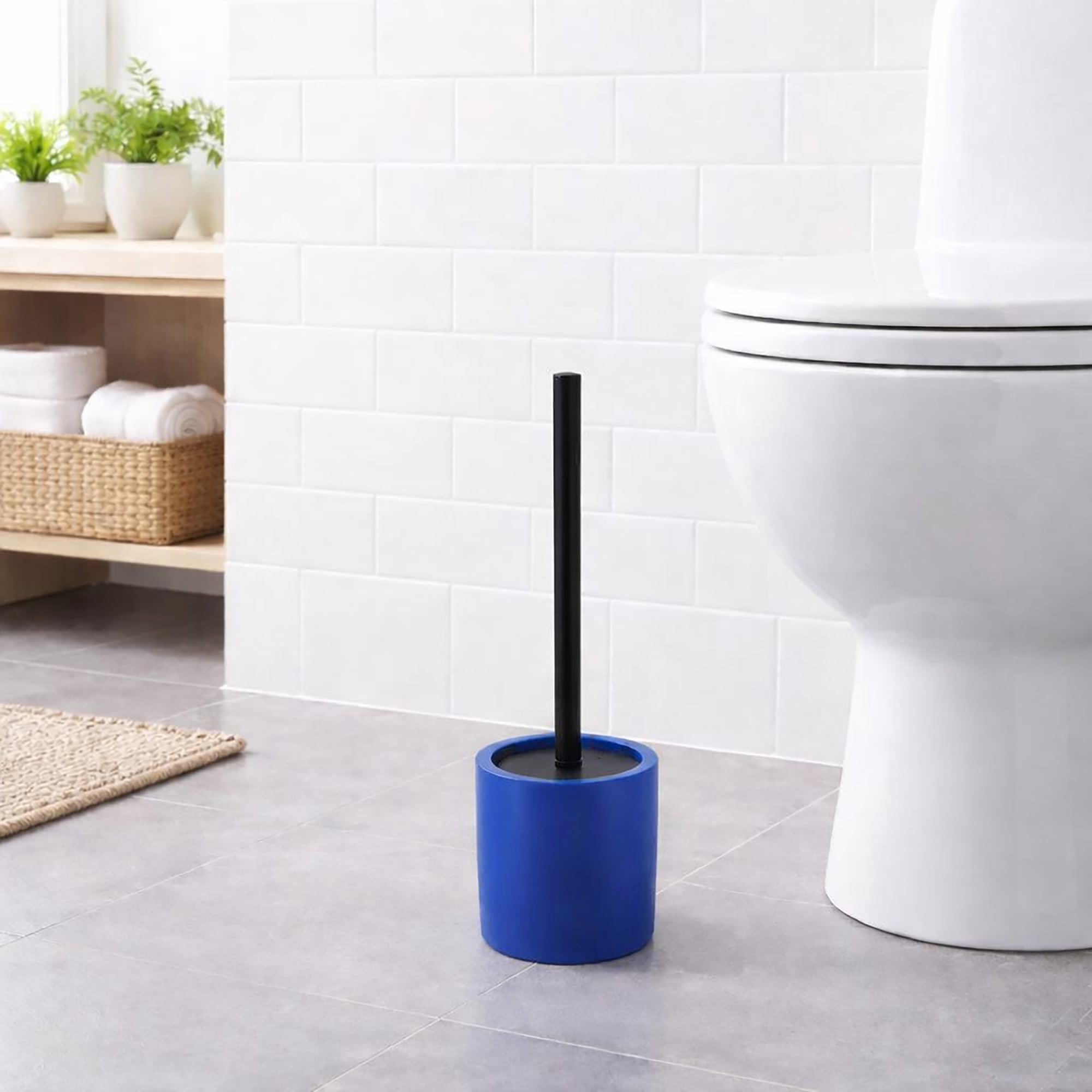Evideco French Home Goods Cement Commercial Toilet Brush & Holder Set with Toilet Brush, Blue