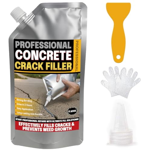 Concrete Crack Filler, 17.63Floz High Elasticity Liquid Cement Crack Filler, Self-Leveling Waterproof Repair Sealant for Driveway, Walkway, Patio, Hole, Indoor & Outdoor -Quick Drying, Permanent Fix