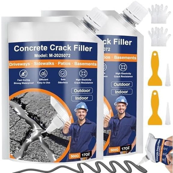 Concrete Crack Filler, 2 count Self-Leveling Cement Sealant, Quick-Drying Adhesive Repair for Driveways, Sidewalks, Patios, Outdoor Joint Filler, Gray