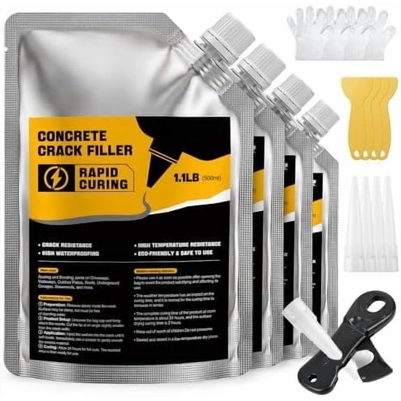 Concrete Crack Filler, 3-Pack Oil-Based Self-Leveling Sealant -  & Quick Drying for Driveway, Patio, Sidewalk, Garage Floor, Foundation, Basement & Walkway Repair, Gray (4)