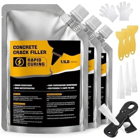 Concrete Crack Filler, 3 Pack Oil-Based Thicker Repair Sealant, Self-Leveling & Quick Drying, Concrete Sealer for Driveway, Patio, Sidewalk & Outdoor Concrete Repairs(Gray)