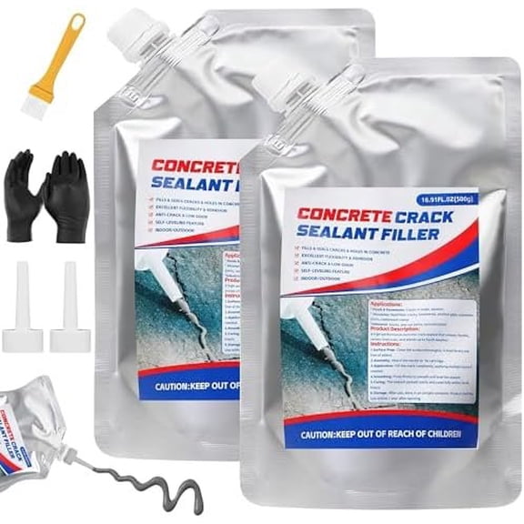 Concrete Crack Filler, 33.8 fl oz Self-Leveling Flexible Repair Sealant, High Elasticity Cement Crack Filler for Driveway, Sidewalk, Foundation, Indoor/Outdoor Use