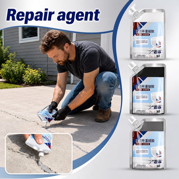 Concrete Crack Filler, 500Ml White Self Leveling Sealant, Concrete Floor Crack Repair Compound, Cement Crack Filler for Surface Patching, Waterproof Uv Resistant Durable Sealant