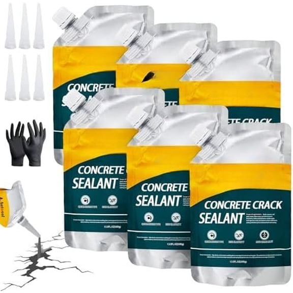 Concrete Crack Filler, Cement Crack Filler, Self-Leveling Crack Filler Concrete Repair, Asphalt Crack Filler, Quick-Drying - No Cracking, Sealant for Repairing Driveway Cracks and Roof Leaks - 6 Pack