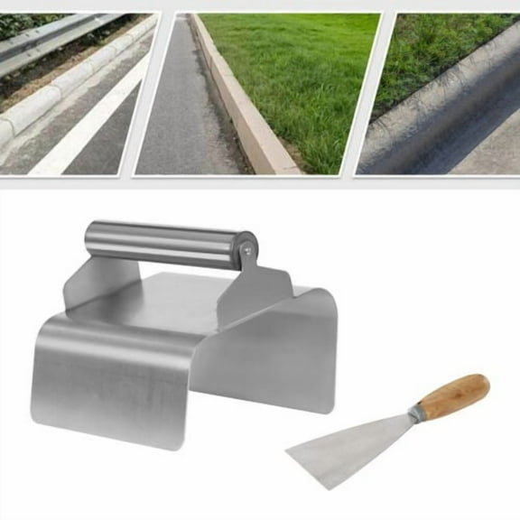 Concrete Curb Trowel Edger, 201 Stainless Steel  7.2" x 5.9"  with Putty Knife  for Landscape, Garden, Sidewalk, Patio  Silver