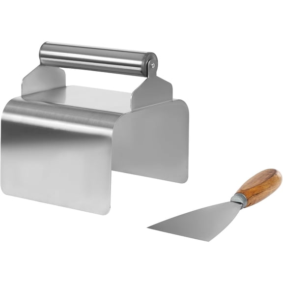 Concrete Curbing Trowel, Cement Model Making Tool with Handle and Putty Knife, Stainless Steel Landscape Curb Trowel for Decals, Plastering, Concrete Curbing, Edging (Flat, Rectangular, Silver)