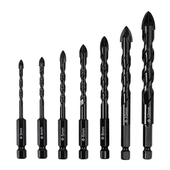 Concrete Drill Bit, 7Pcs Masonry Drill Bit Set With U-shaped Groove, 1/4 Hexagonal Handle, Cross Shaped Tip Design, High Hardness Metal Tile Drill Bit