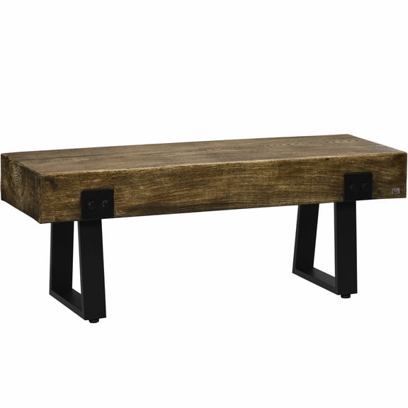 Concrete Entryway Bench with Metal Base | Indoor and Outdoor Versatile Use | Natural Wood Look | Stable with Adjustable Foot Pads