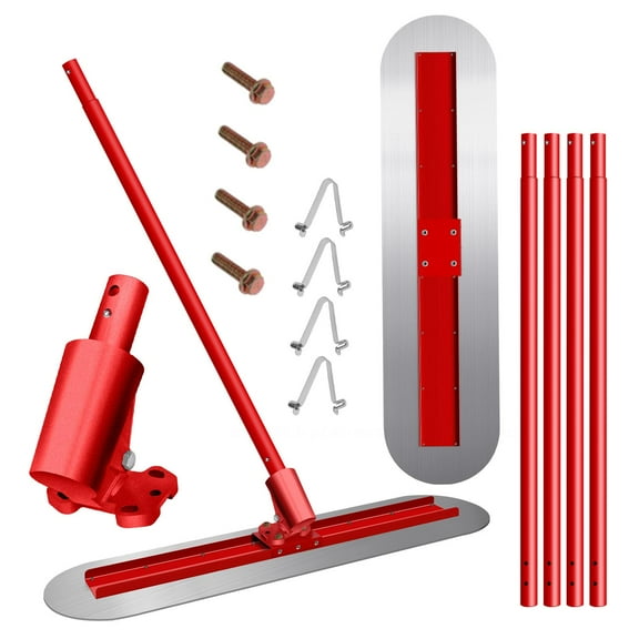 Concrete Finishing Trowel and Bull Float Kit 48" Round - End Stainless Steel with 4 Aluminum Handles for Garage Floor Paving, Sidewalk Smoothing, Patio Leveling