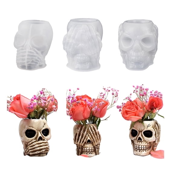 Concrete Flowerpot Mold Skull Shape Pen Holder Mold Cement Container Silicone Mold Planter Concrete Vase Mold