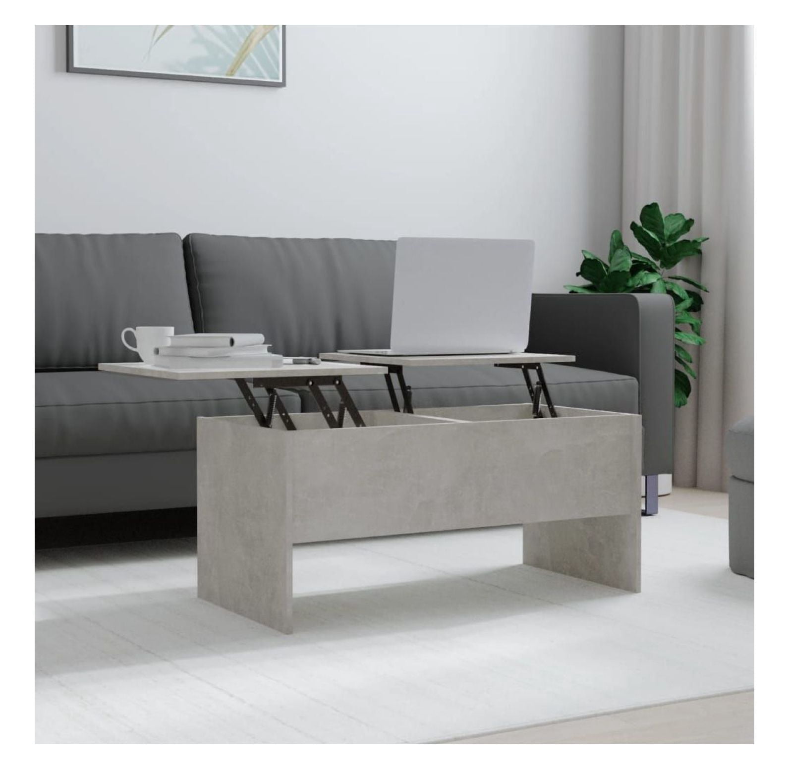Concrete Gray Coffee Table with Storage, 40.2" Lift Top Coffee Table ...