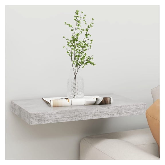 Concrete Gray Wall Shelf - 19.7"x9.1" Floating Shelves - Modern MDF Display Shelf - Invisible Mount - Living Room, Bedroom Decor Grey