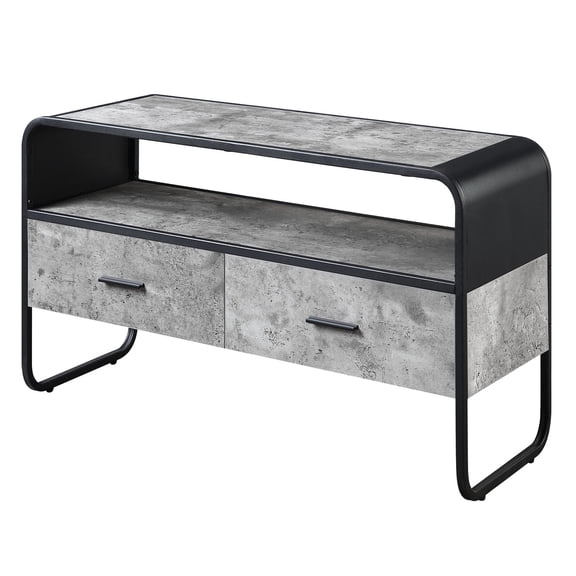 Concrete Grey & Black Aesthetic | Offer Storage for DVDs and Games in 2 Drawers for 40 - 42 Inch TVs | Get Contemporary Look with Metal Frame
