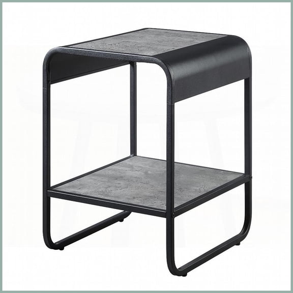 Concrete Grey & Black Sleek Coffee Table with Lower Shelf, Extra Storage & Wide Top for Living Room